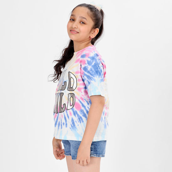 Girls oversized Regular Leangth Tie & Dyi Printed Cotton Tshirt