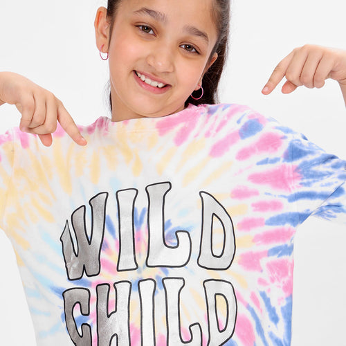 Girls oversized Regular Leangth Tie & Dyi Printed Cotton Tshirt