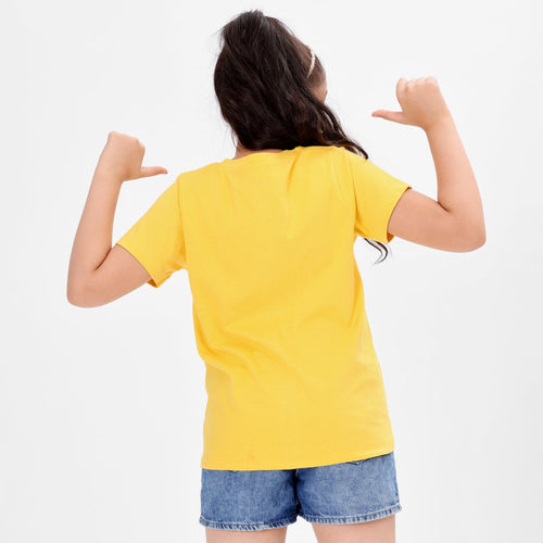 Girls Knotted Printed Yellow Cotton Tshirt