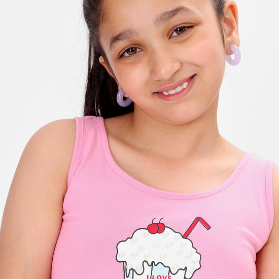 Girls Fringed Embonished Sleeveless Cotton Tshirt