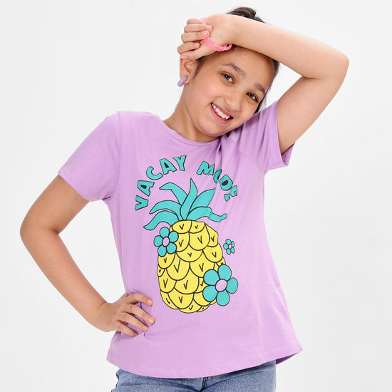 Girls Regular Fit Print Cotton Tshirt
