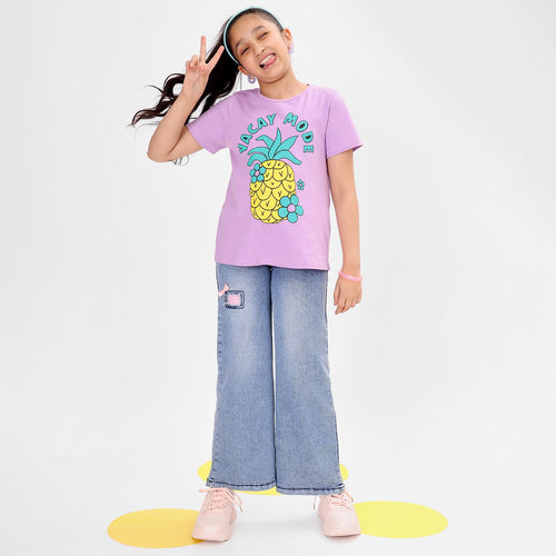 Girls Regular Fit Print Cotton Tshirt