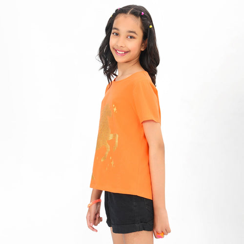 Unicorn Orange Girls Tshirt