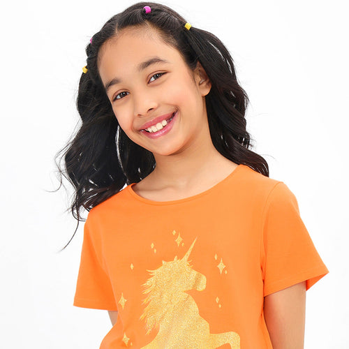 Unicorn Orange Girls Tshirt