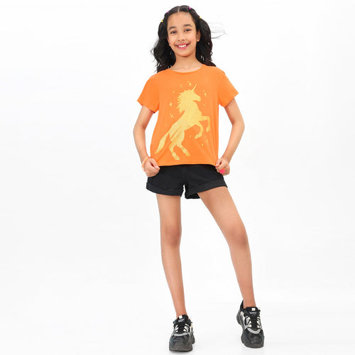 Unicorn Orange Girls Tshirt