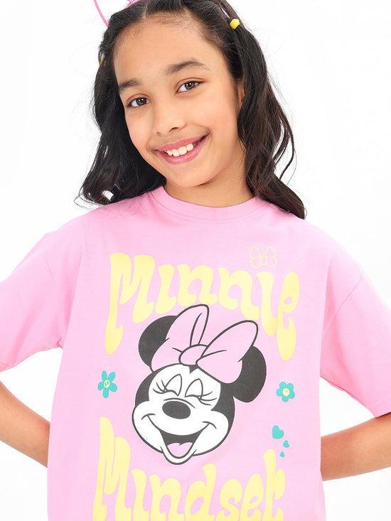 Girls Regular Fit Mini Mouse Printed Cotton Tshirt