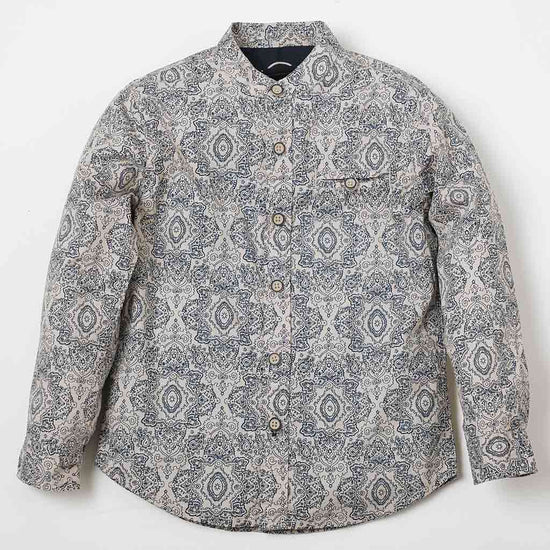 Paisley Print Mandarin Collar Shirt In Beige For Men
