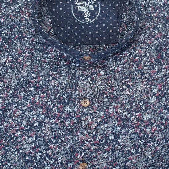 Father/Son Printed denim mandarin collar shirt