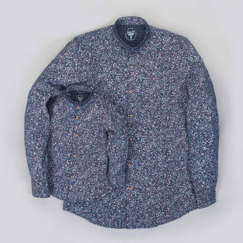 Father/Son Printed denim mandarin collar shirt