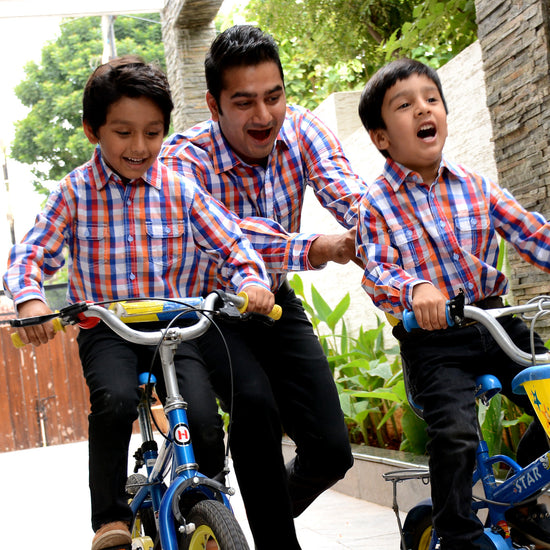 Father-Son Red/Blue Checks full sleeve shirt