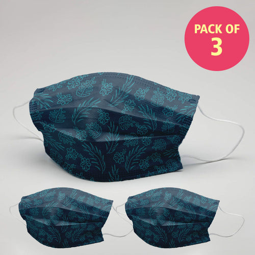 Men Leaves Printed Protective Masks( Set Of 3)