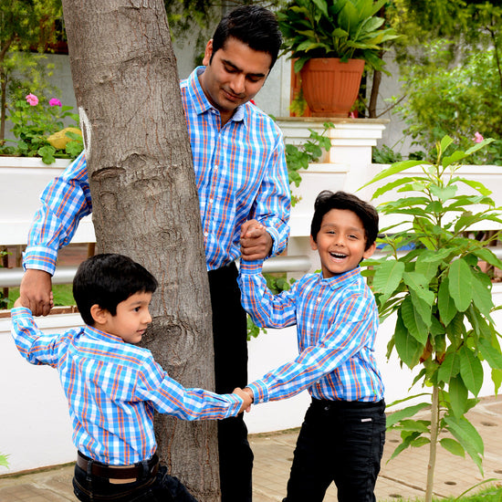 Father-Son Blue checks Full sleeve Shirt