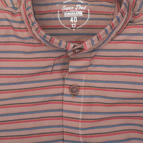 Brown Stripes Mandarin collar Father & Son Matching shirt