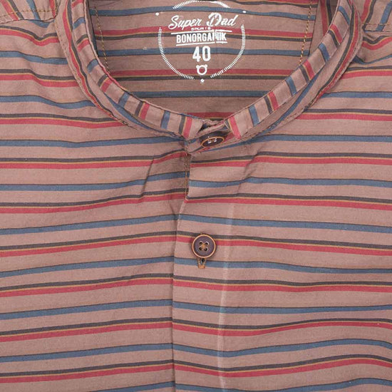 Father Son Brown Stripes mandarin collar shirt