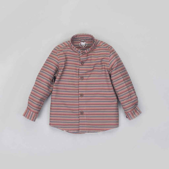 Father Son Brown Stripes mandarin collar shirt