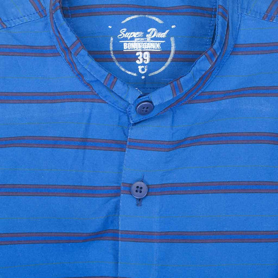 Father Son Royal Blue Stripes mandarin collar shirt