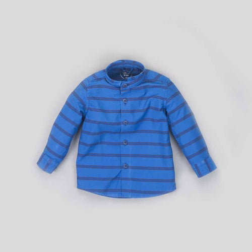 Father Son Royal Blue Stripes mandarin collar shirt