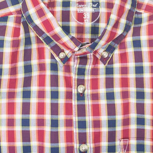 Red Blue Gingham Button Down Father-Son Shirts