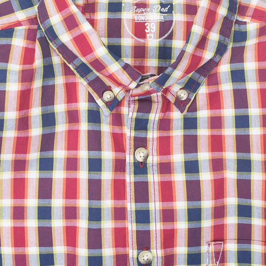 Red Blue Gingham Button Down Father-Son Shirts