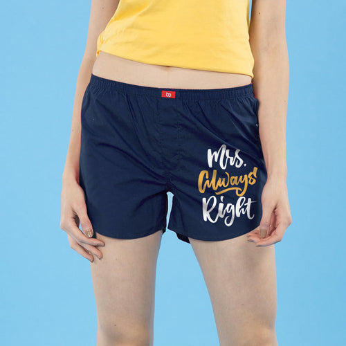 Mr. & Mrs. Right Perfectly Matching Navy Blue Couple Boxers