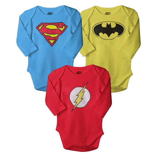 Superman Batman Flash Set Of 3 Assorted Bodysuits For The Baby