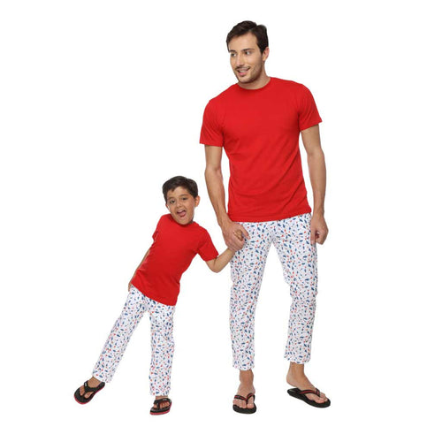 Red and Blue Abstract Pattern Dad and Son Pyjamas