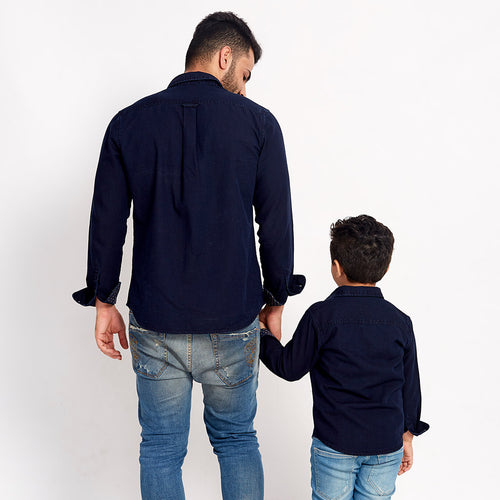 Blue With Pattern Collar, Matching Shirts For Dad And Son