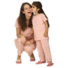 Ruffled Sleeve Peach Soft Cotton Sleepwear Set For Mom & Daughter