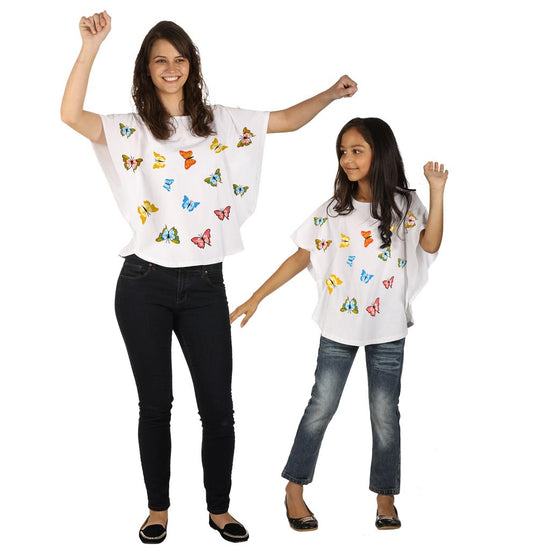 butterfly White Kimono sleeve printed knitted top for mom daughter