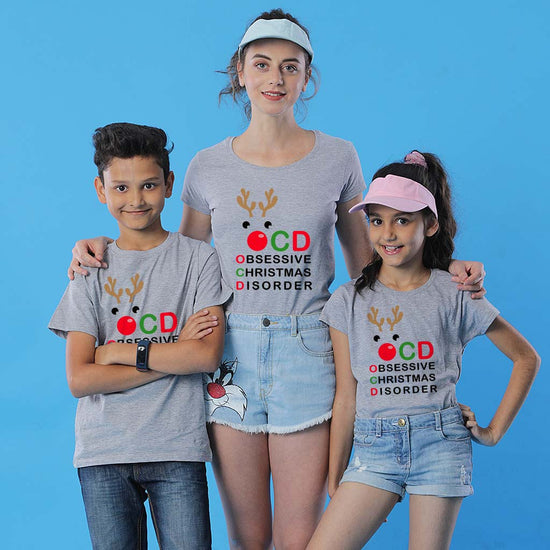 Obsessive Christmas Mom ,daughter And Son Tees