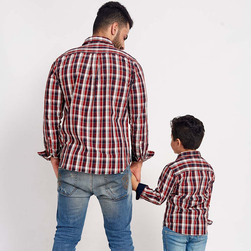 Red And Chequered, Matching Shirts For Dad And Son