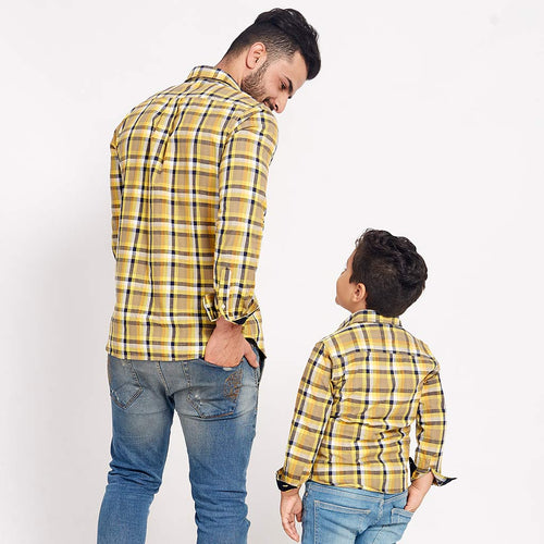 Yellow And Chequered, Matching Shirts For Dad And Son