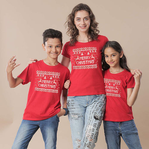 Festive Christmas Mom, Son And Daughter Tees