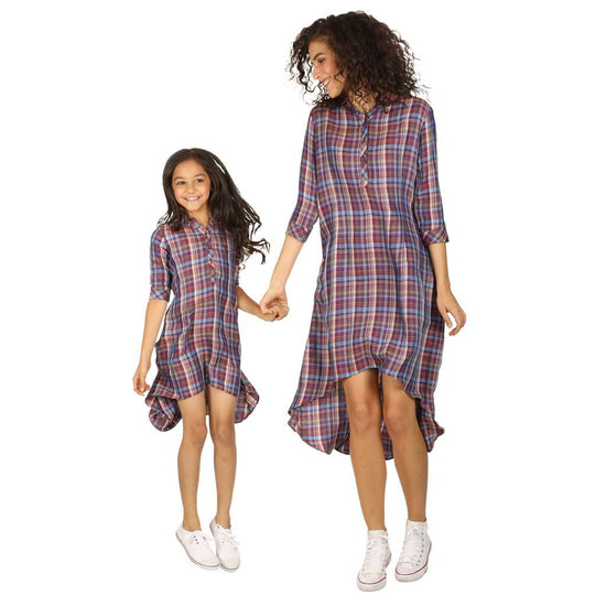 Checks high low dress for mom daughter