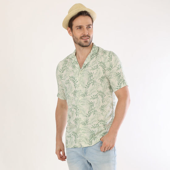 Palm Leaves Print Half Sleeves Shirts For Men