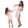 Pink front slit long knitted top for mom daughter