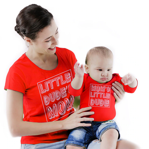 Little Dudes Mom, Matching Tee And Babysuit For Mom And Baby (Boy)