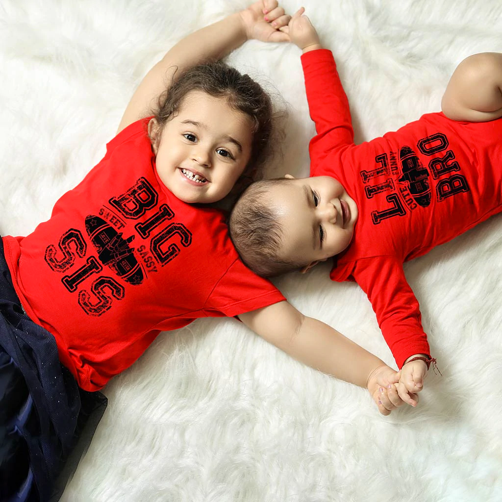 Big Sis-Little Bro, Matching Bodysuit And Tees For Brother And Sister