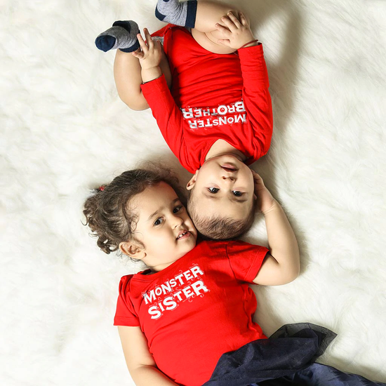 Monsters, Matching Bodysuit And Tee For Brother And Sister