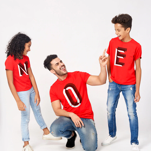 ONE, Matching Red Dad, Daughter and Son Tees