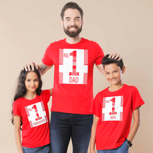 Red No.1 Dad, Daughter and Son Tee