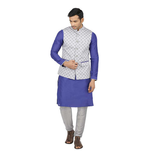 Floral Print Yellow Bandi With Kurta Pyjama For Men