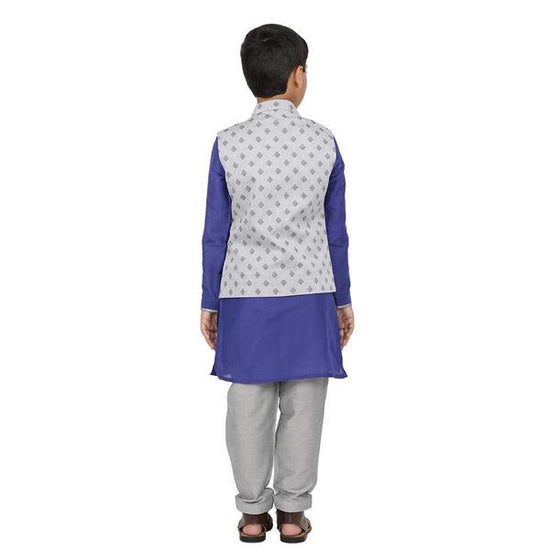 Floral Print Yellow Bandi With Kurta Pyjama For Boy