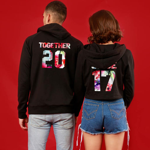 Together Since, Matching Custom Black Hoodie For Men And Crop Hoodie For Women