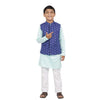 Blue geometric print bandi with pastel green kurta & pyjama for father-son