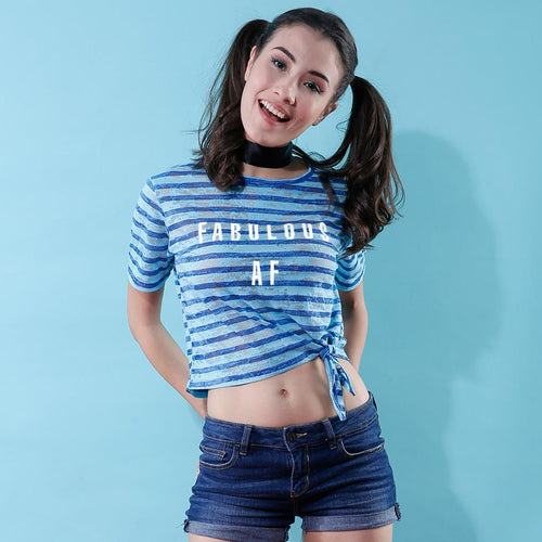 Fabulous AF, Matching Blue And White Striped Crop Tops For Bffs