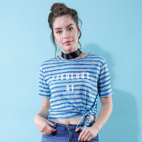 Fabulous AF, Matching Blue And White Striped Crop Tops For Bffs