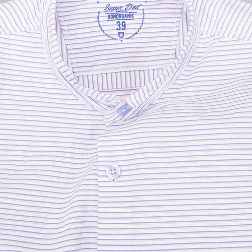 Mandarin Collar purple stripes white shirt for father son