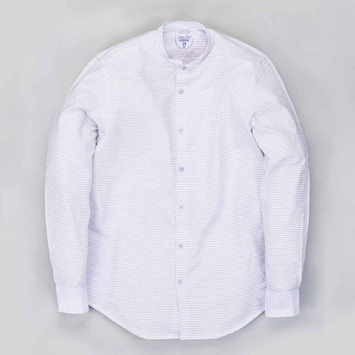 Mandarin Collar purple stripes white shirt for father son