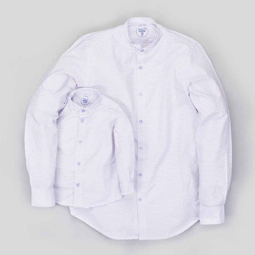 Mandarin Collar purple stripes white shirt for father son